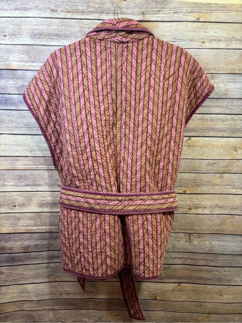 Free People Sunrise Quilted Vest Jacket stripped Piping tie waist Size Large